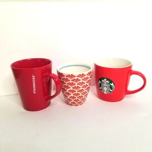 3 red Starbucks mugs, sold as a set